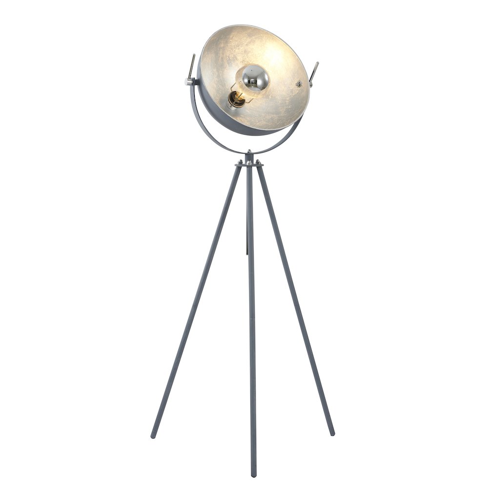 1-Light Grey Metal Floor Lamp With A Silver Leaf Interior Shade