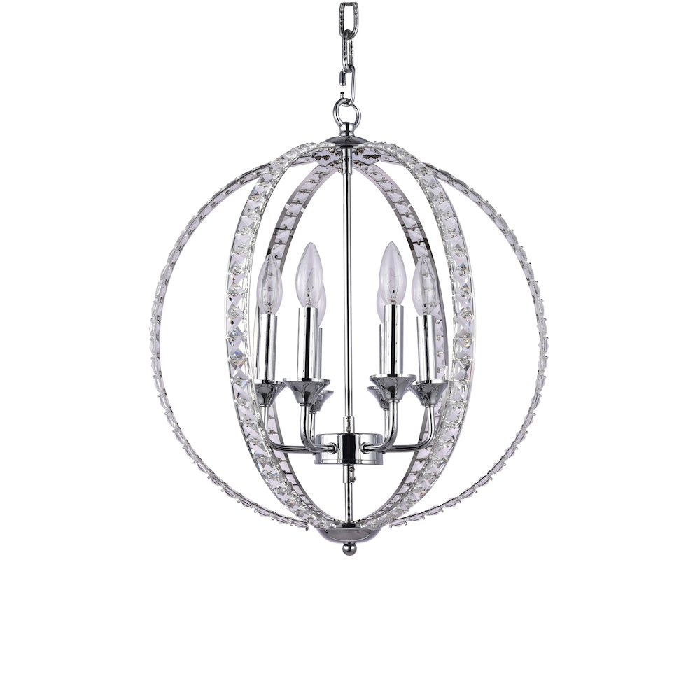 6-Light Chrome Metal Chandelier With Clear Crystals
