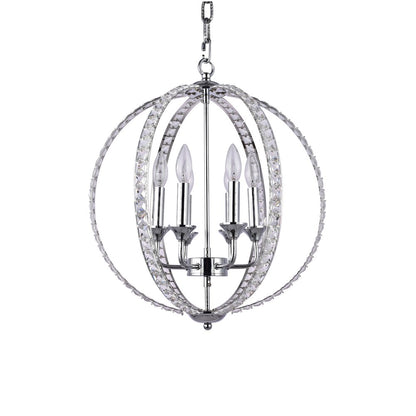 6-Light Chrome Metal Chandelier With Clear Crystals