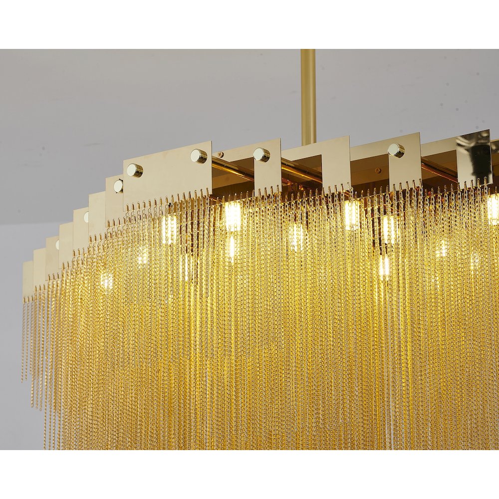 20-Light Gold Chandelier With Hanging Aluminum Chains