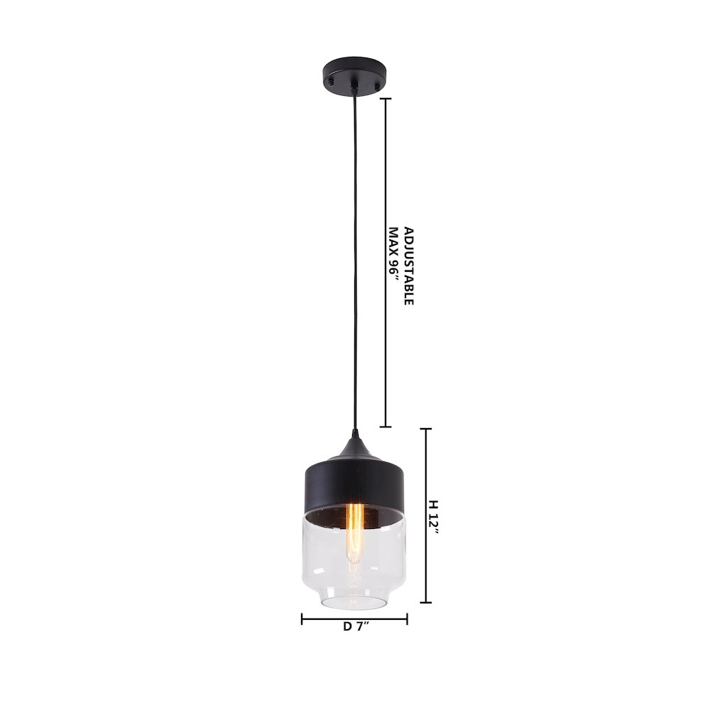 1-Light Matte Black Single Pendant With A Clear Glass Shade