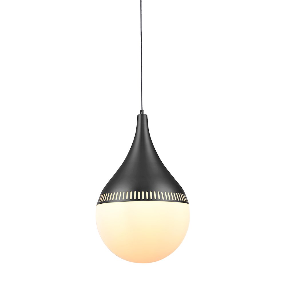 1-Light Black Metal Pendant With A Milk White Glass Shade
