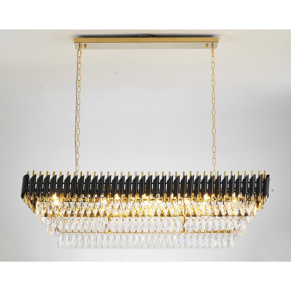 14-Light black and gold chandelier with clear hanging crystal