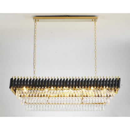 14-Light black and gold chandelier with clear hanging crystal