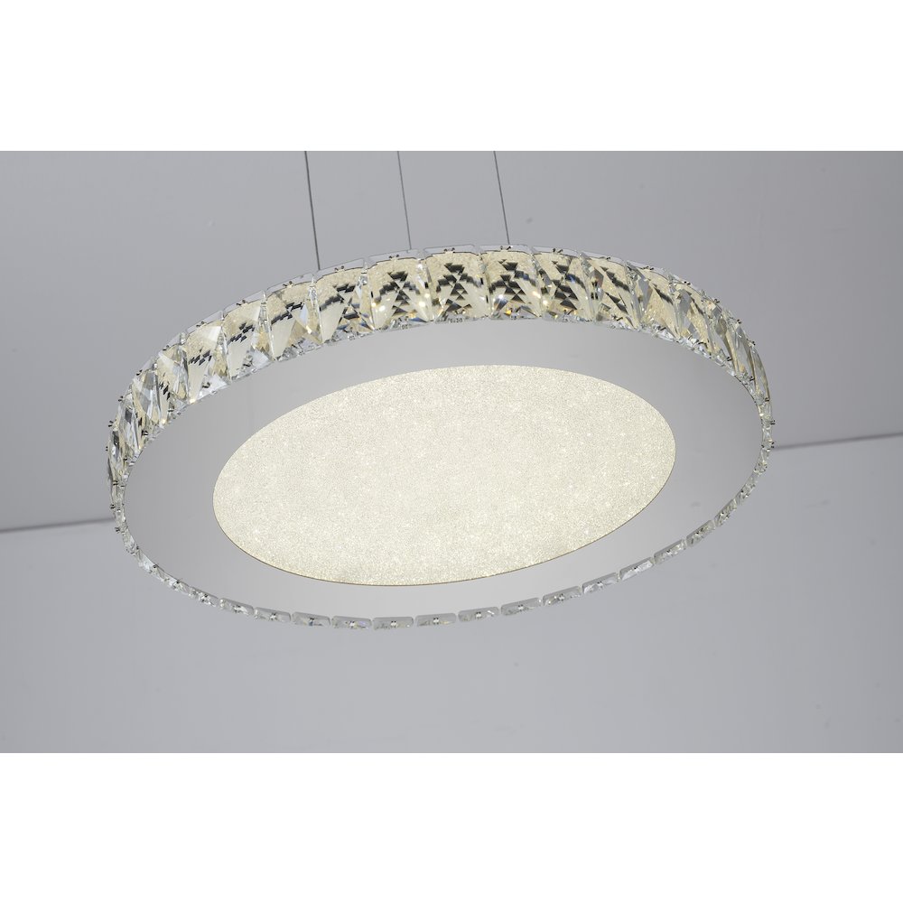 1-Light Chrome Dimmable LED Chandelier With Clear Crystals And A Diffuser