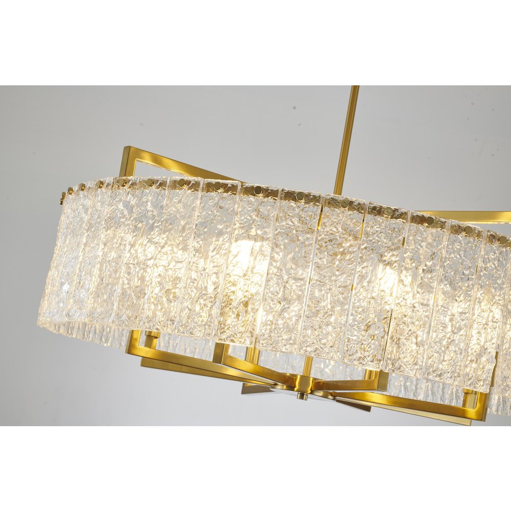 8-Light Brass Chandelier With Hanging Clear Rippled Glass