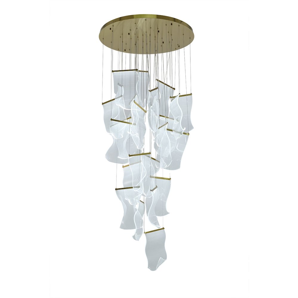 24-Light Brass Chandelier With Acrylic Crumbled Sheet Pendants