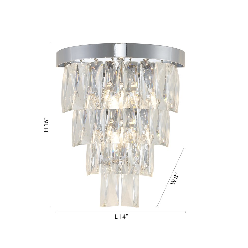 3-Light Chrome Wall Sconce With Clear Hanging Crystals