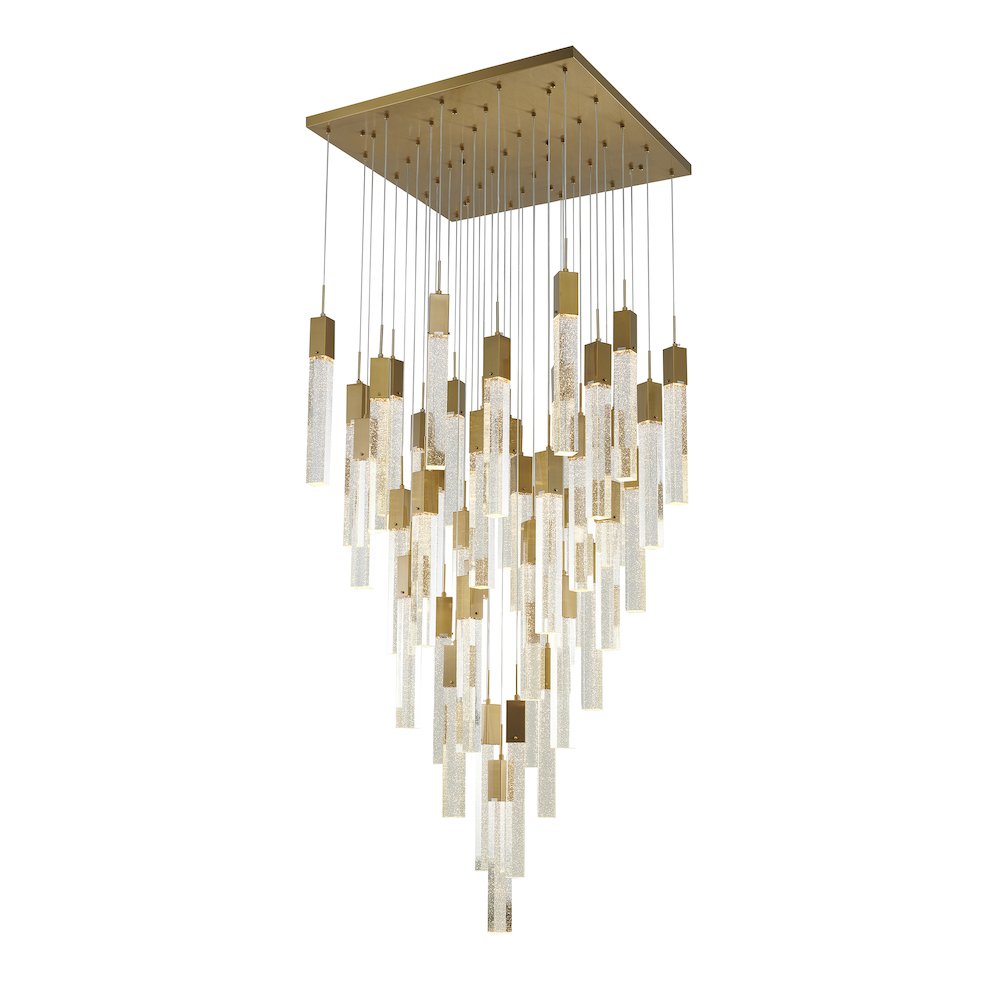41-Light Gold Chandelier With Clear Block Bubble Crystals