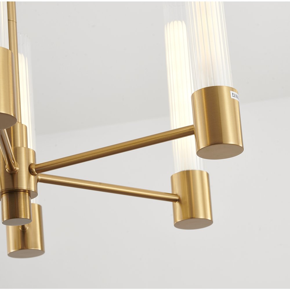6-Light Brass Chandelier With Ribbed Clear Glass Shades