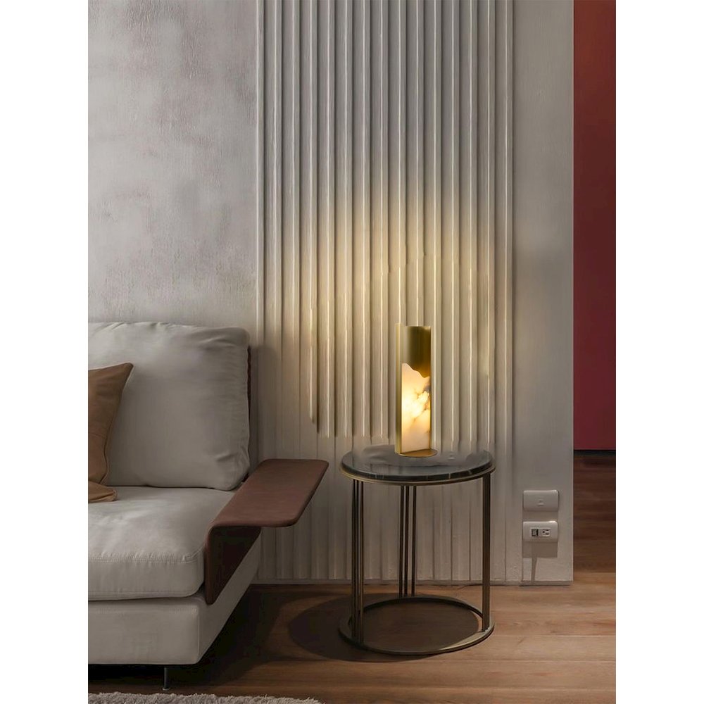 1-Light Stain Brass Aluminum Table Lamp With A White Alabaster