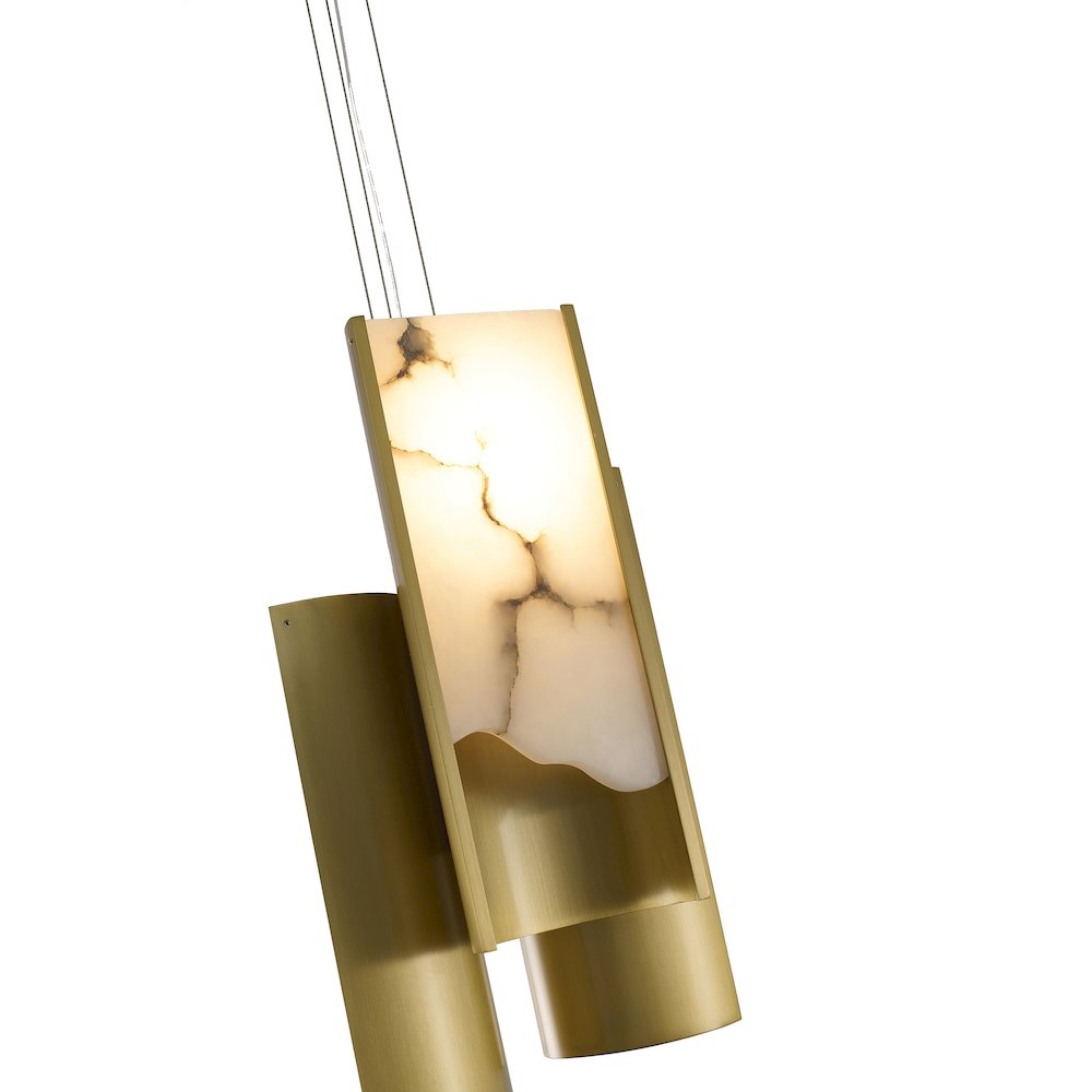 3-Light Satin Brass Aluminum LED Pendant With White Alabaster Accents