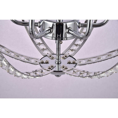 6-Light Chrome Metal Chandelier With Clear Crystals