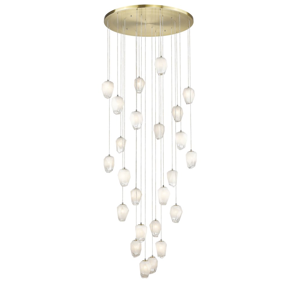 24-Light Gold Chandelier With White Glass Pendants