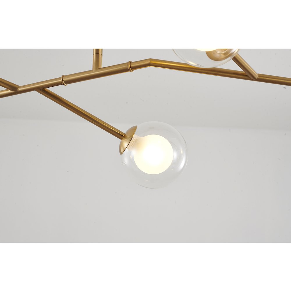 7-Light Brass Chandelier With Clear And White Glass Shades