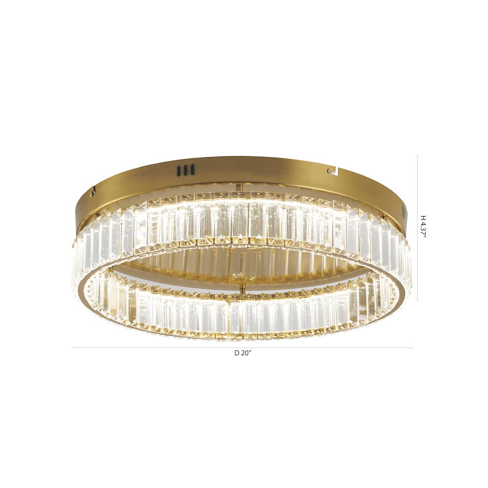 1-Light Brass Dimmable LED Flush Mount With Clear Crystals