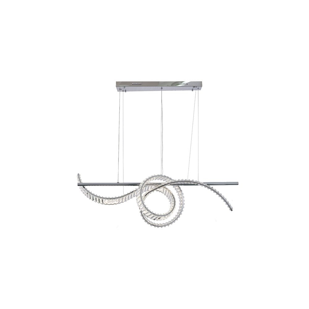 2-Light Dimmable Chrome Steel LED Chandelier With Clear Crystal