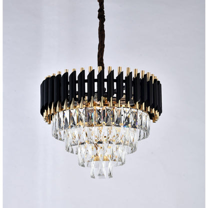 8-Light Gold And Black Chandelier With Clear Crystals