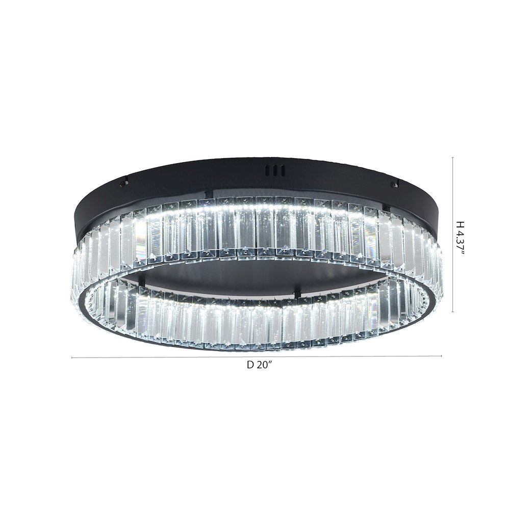 1-Light Satin Black Dimmable LED Flush Mount With Clear Crystals