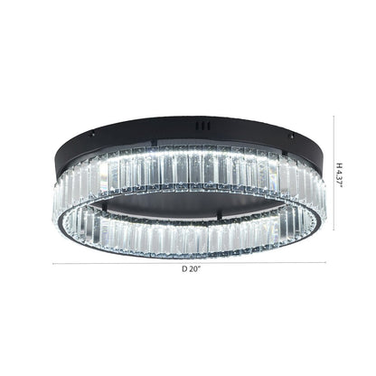 1-Light Satin Black Dimmable LED Flush Mount With Clear Crystals