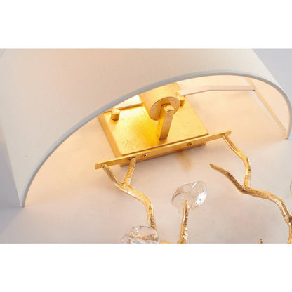 1-Light Gold Wall Sconce With Clear Glass Accents And A Fabric Shade
