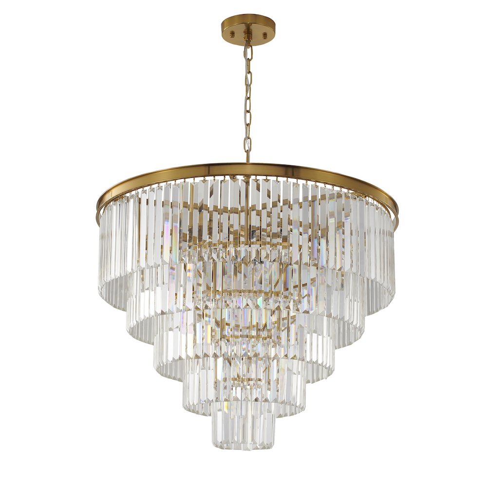 15-Light Gold Chandelier With Clear Hanging Crystal