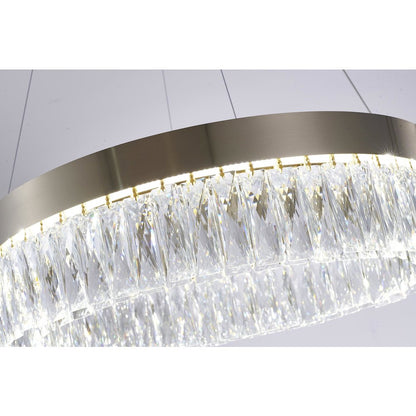 1-Light Gold Hairline LED Chandelier With Clear Crystals