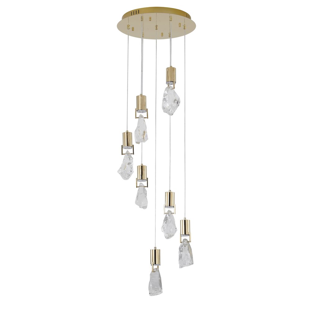 7-Light Brushed Gold Chandelier With Clear Crystal Stones