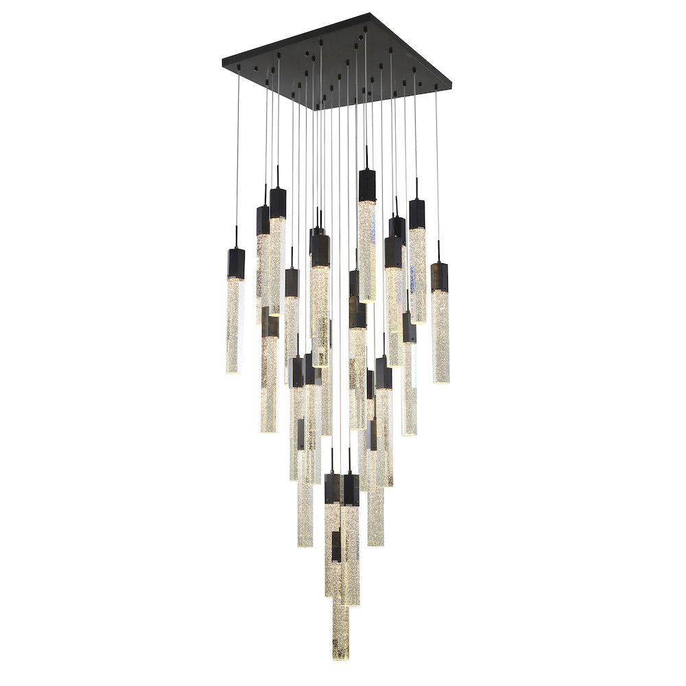 25-Light Black Metal Chandelier With Clear Bubble Crystals