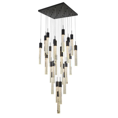 25-Light Black Metal Chandelier With Clear Bubble Crystals