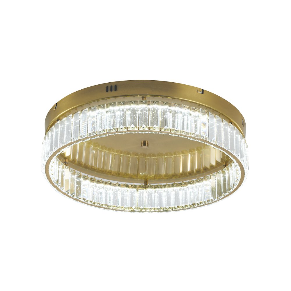 1-Light Brass Dimmable LED Flush Mount With Clear Crystals