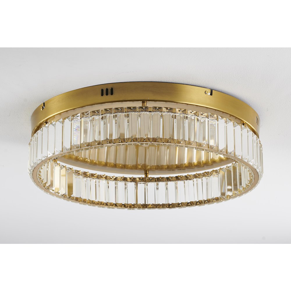 1-Light Brass Dimmable LED Flush Mount With Clear Crystals