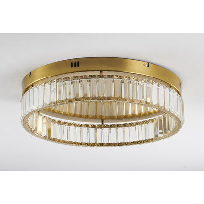 1-Light Brass Dimmable LED Flush Mount With Clear Crystals