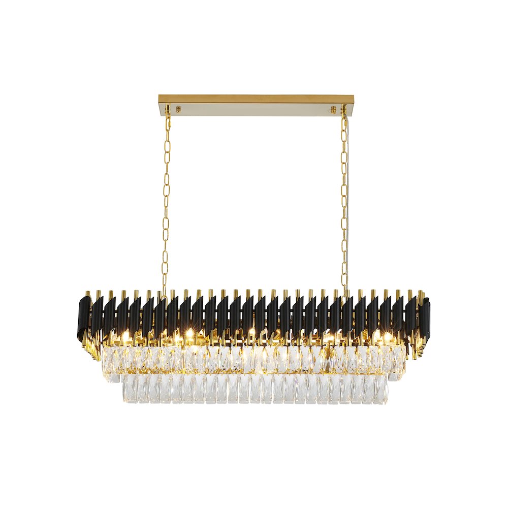 12-Light black and gold chandelier with clear hanging crystal