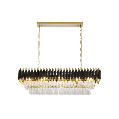 12-Light black and gold chandelier with clear hanging crystal