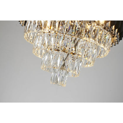 8-Light Chrome And Black Chandelier With Clear Crystals