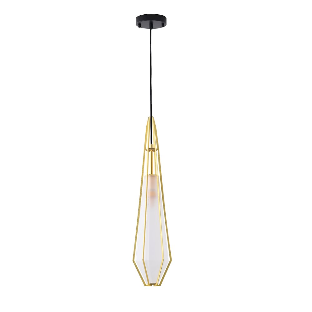 1-Light Gold Aluminum Single Pendant With Frosted Glass