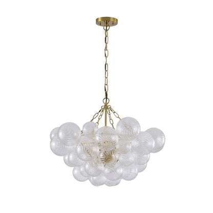 8-Light Brass Chandelier With Clear Swirl Glass Accents
