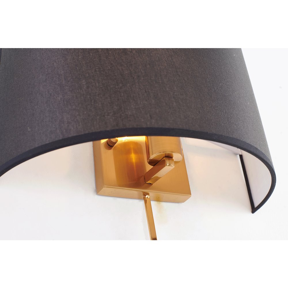 1-Light Satin Brass Metal Wall Sconce With A Fabric Black Shade