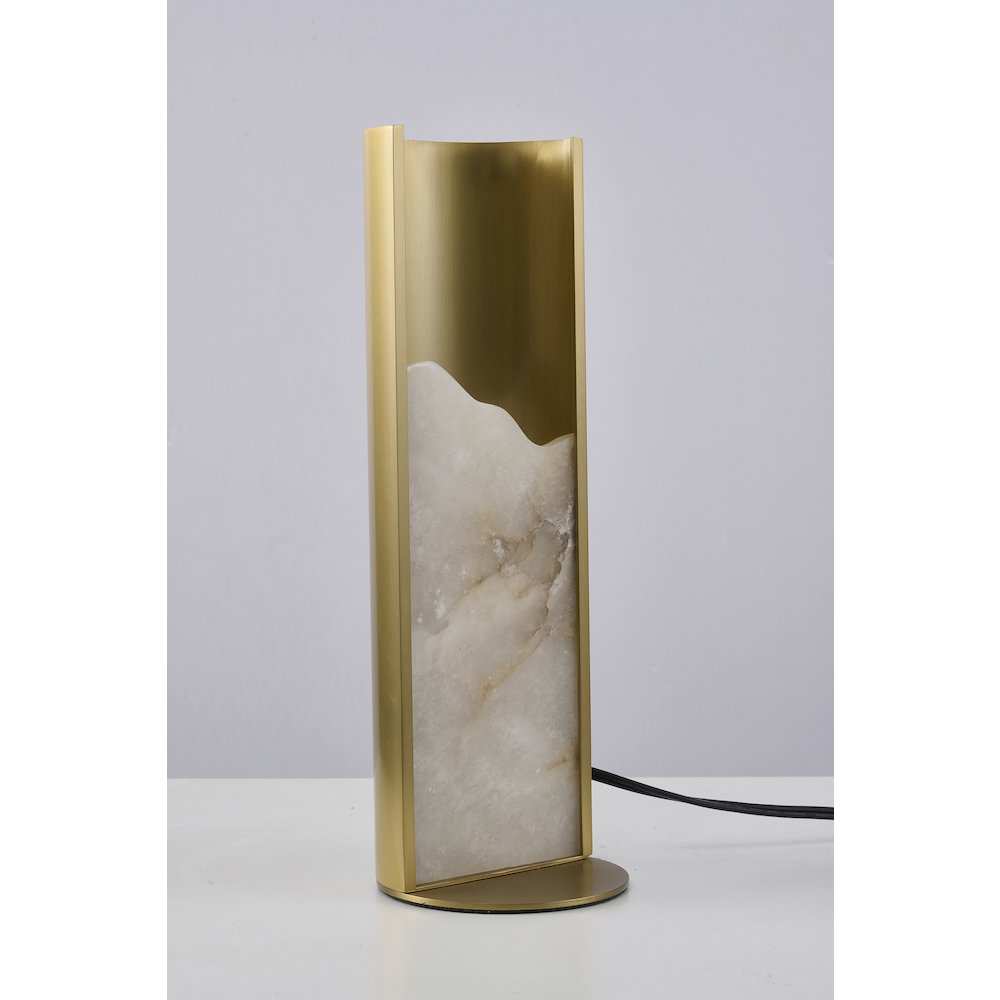 1-Light Stain Brass Aluminum Table Lamp With A White Alabaster