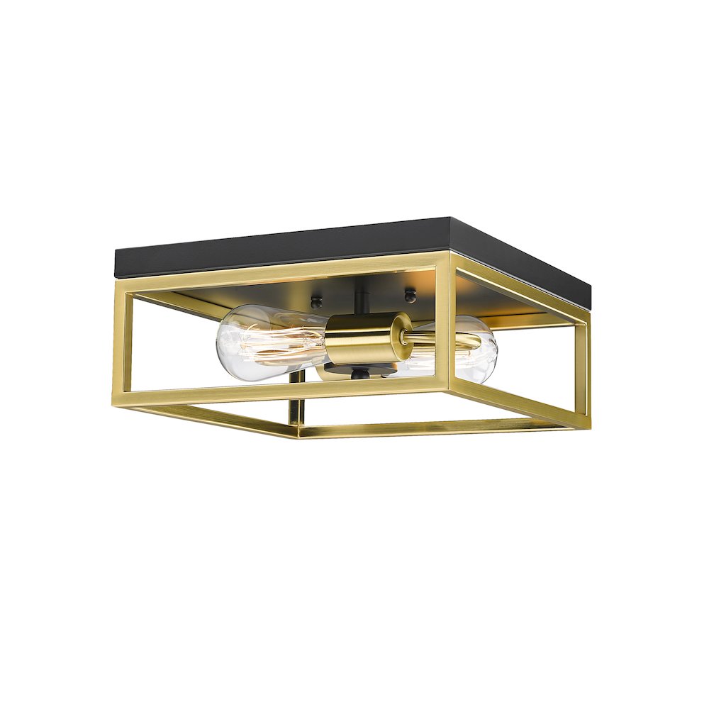 2-Light Black And Gold Metal Flush Mount