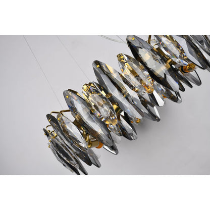 11-Light Brass Chandelier With Clear And Smoke Crystals