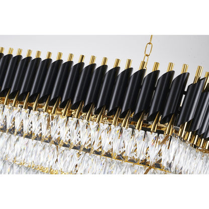 14-Light black and gold chandelier with clear hanging crystal