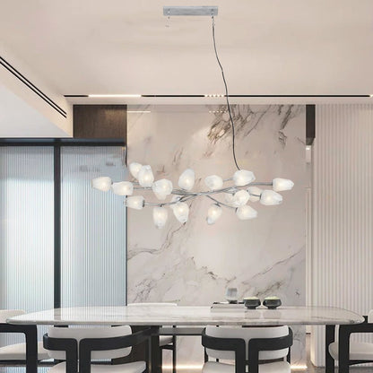 20-Light silver iron frame chandelier with white glass shades