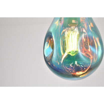 1-Light Black Single Pendant With A Blue Glass Shade
