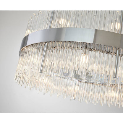 18-Light Chrome Stainless Steel Chandelier With Clear Glass Rods