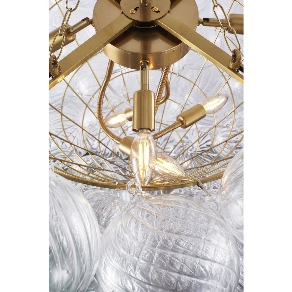 12-Light Brass Chandelier With Clear Swirl Glass Shades
