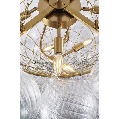 12-Light Brass Chandelier With Clear Swirl Glass Shades