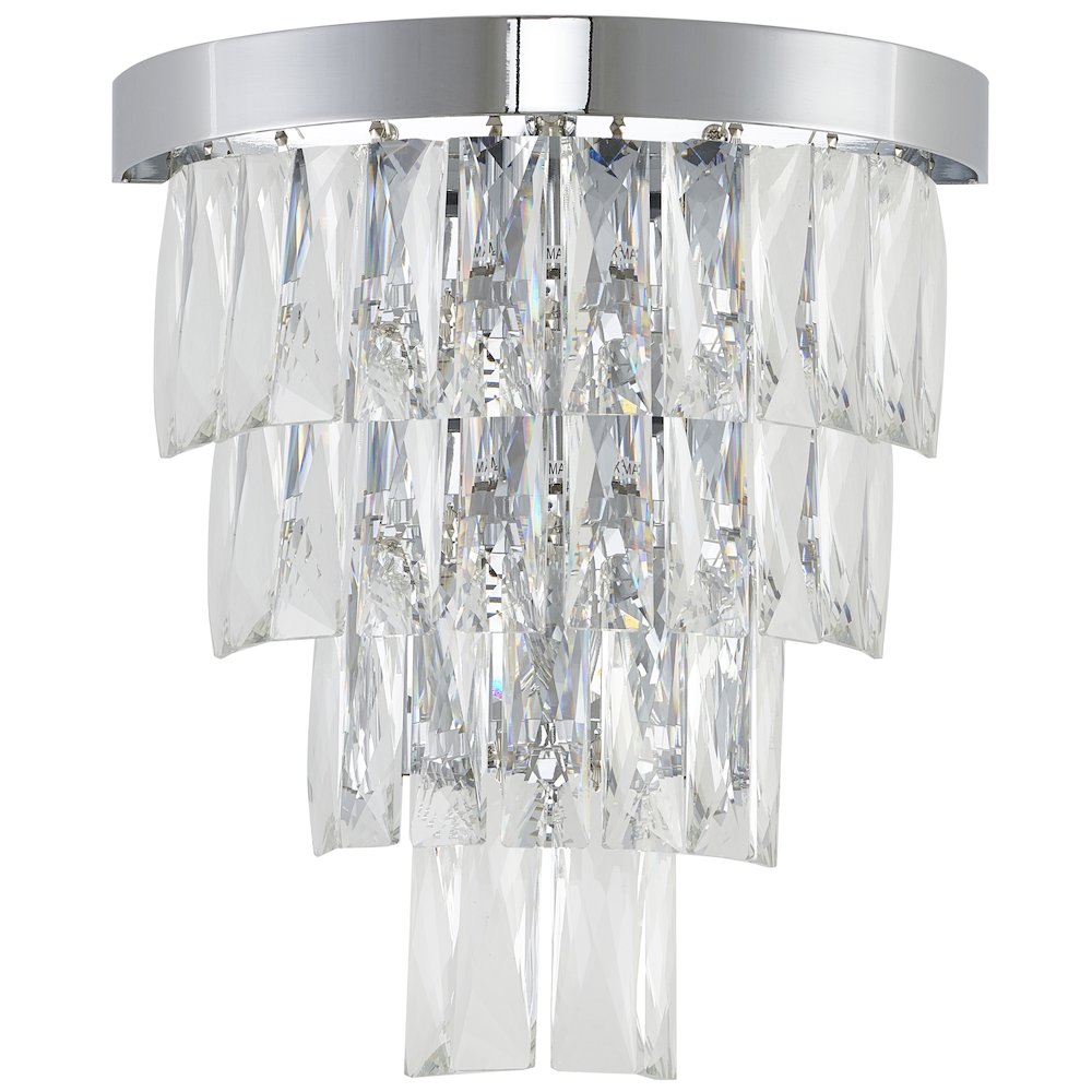 3-Light Chrome Wall Sconce With Clear Hanging Crystals