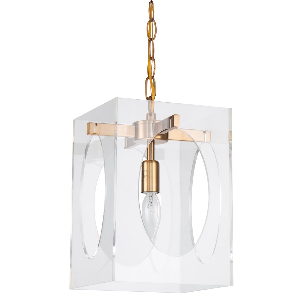 1-Light Antique Brass Metal Pendant With An Acrylic Shade